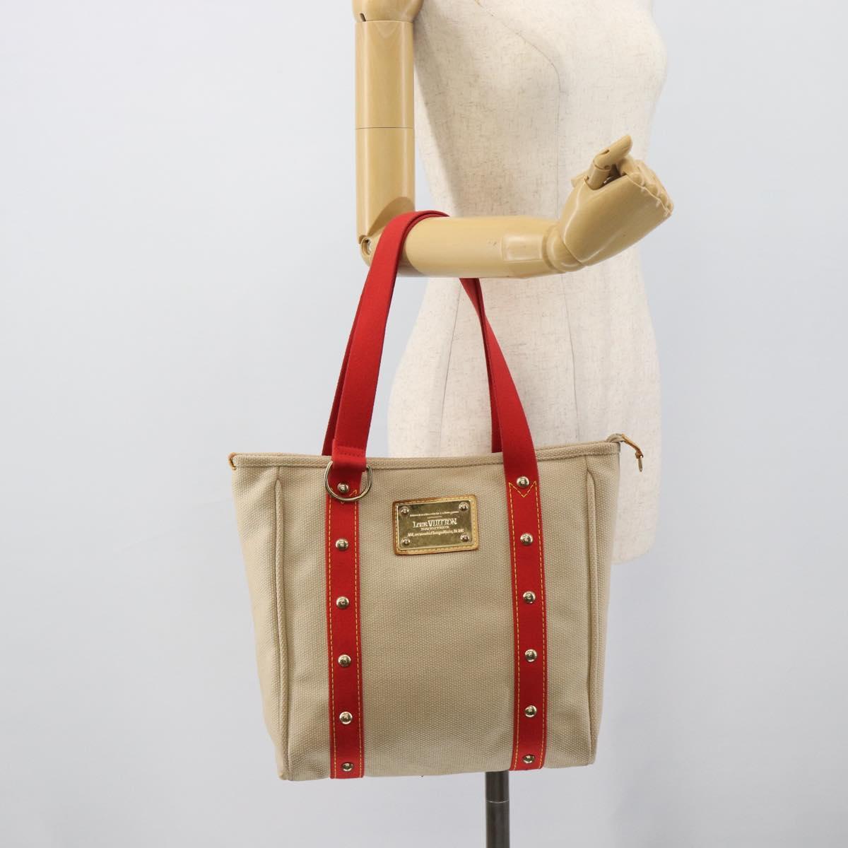 LOUIS VUITTON Antigua Cabas MM Tote Bag Beige Red M40035 LV Auth ka5465