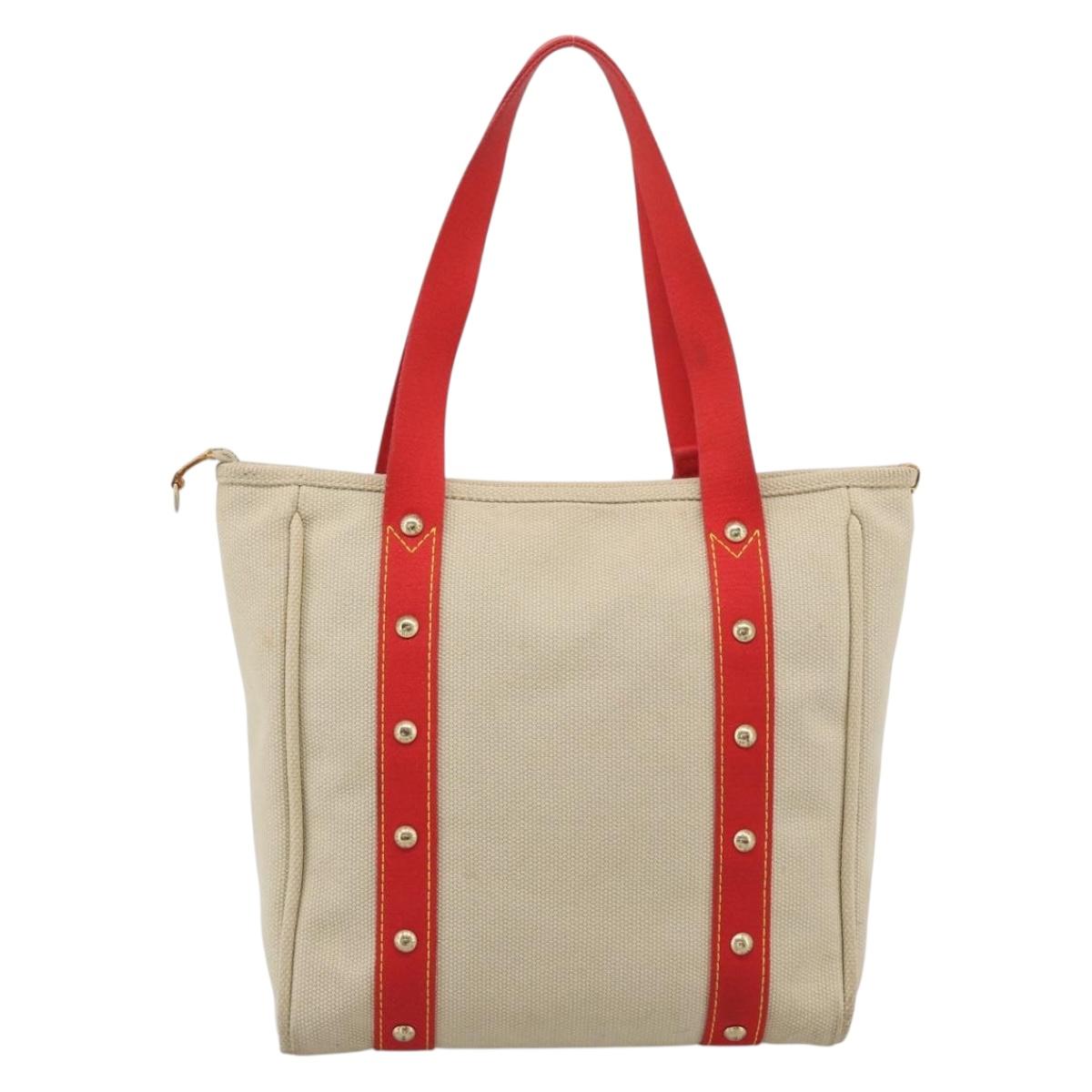 LOUIS VUITTON Antigua Cabas MM Tote Bag Beige Red M40035 LV Auth ka5465