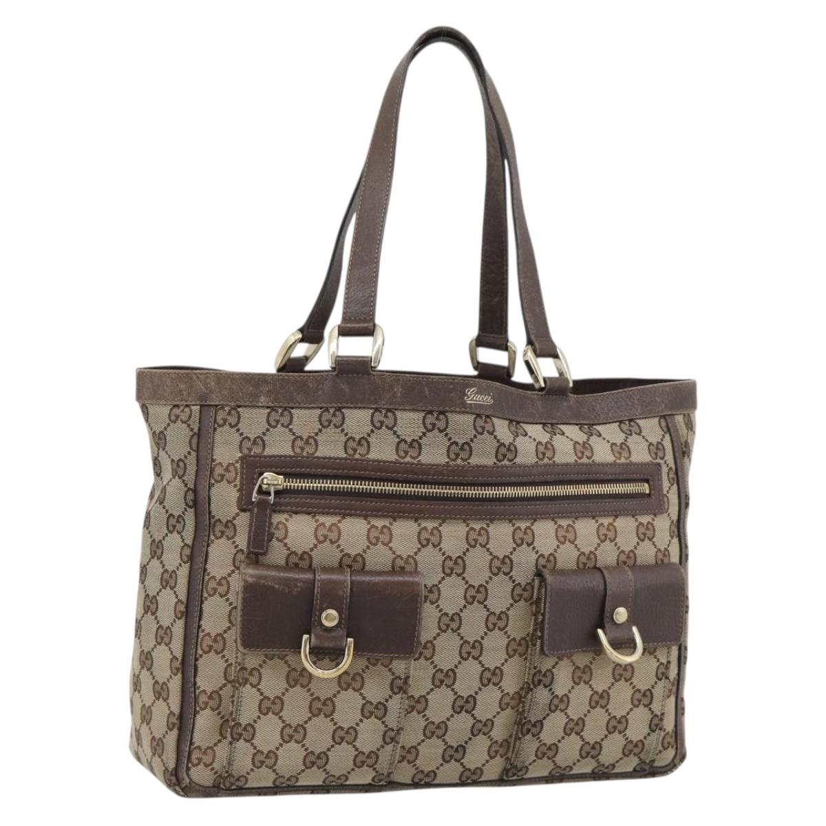 GUCCI GG Canvas Abbey Tote Bag Beige Gold Tone 146247 Auth ka5466