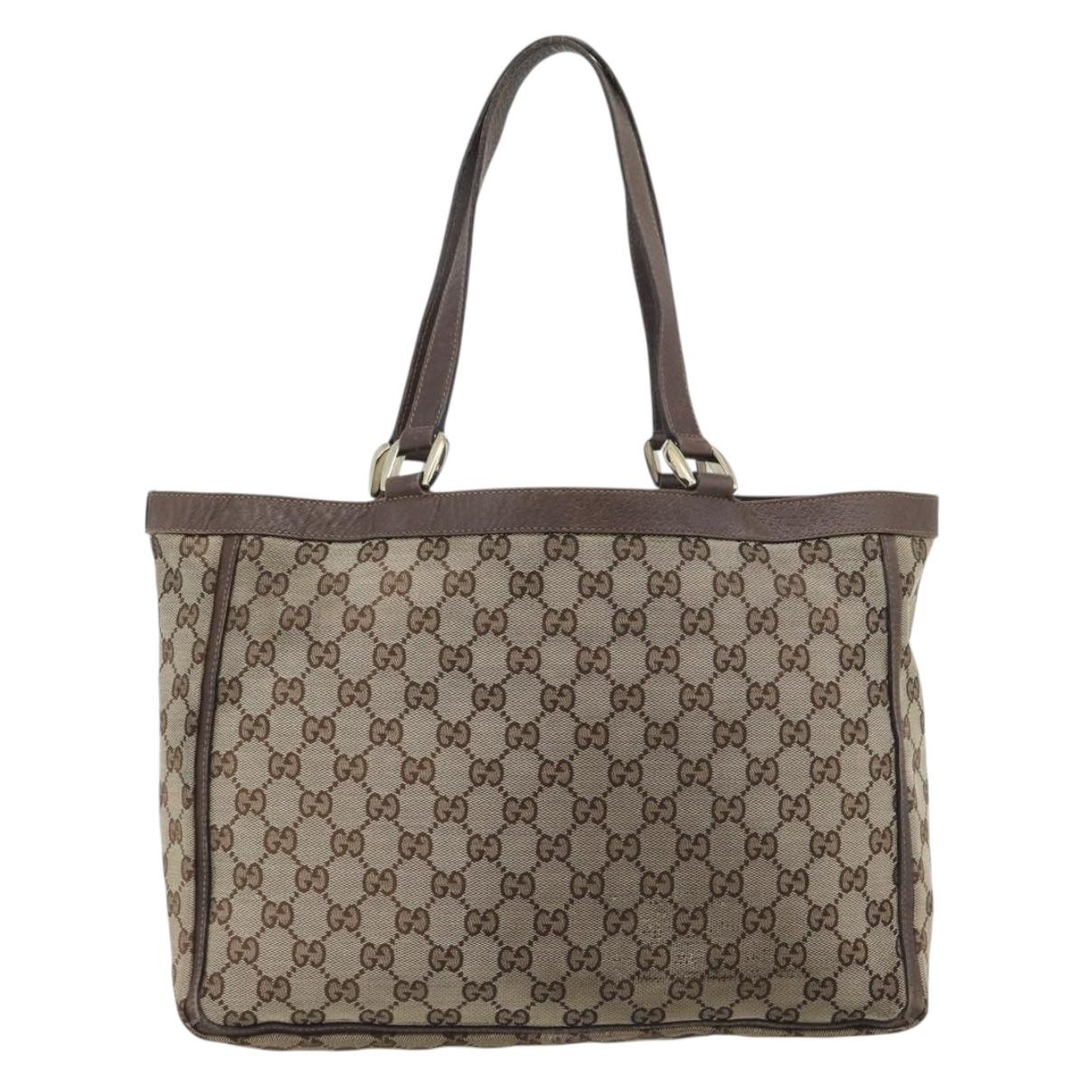 GUCCI GG Canvas Abbey Tote Bag Beige Gold Tone 146247 Auth ka5466