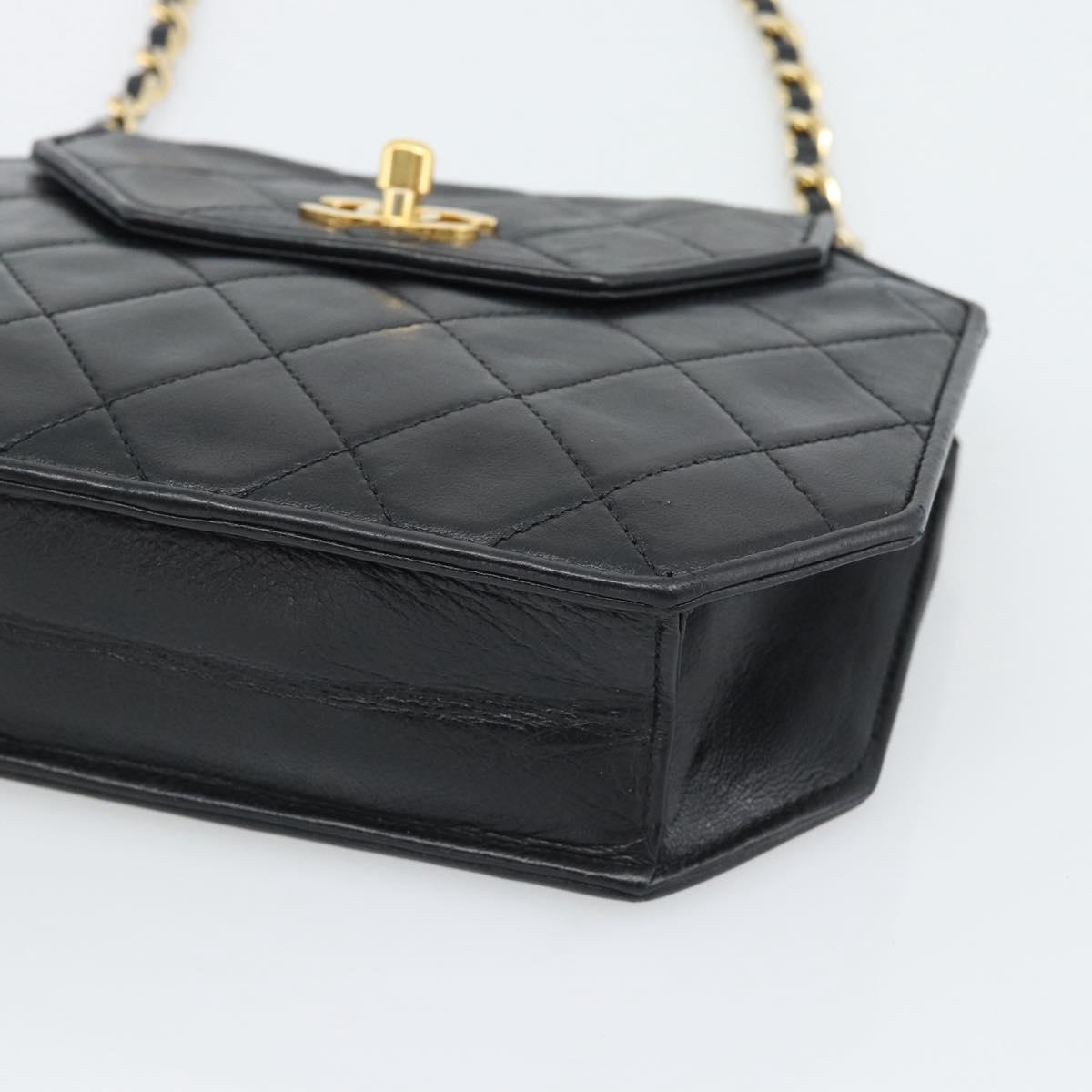 CHANEL Matelasse Chain Shoulder Bag Lamb Skin Black Gold Tone CC Auth ka5472V