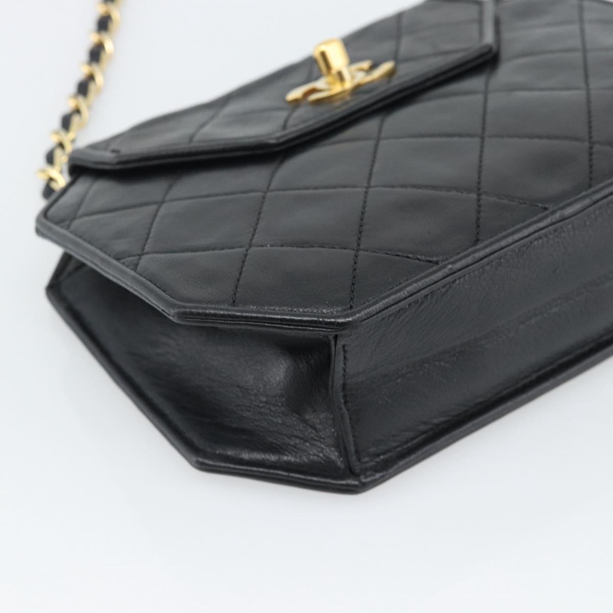 CHANEL Matelasse Chain Shoulder Bag Lamb Skin Black Gold Tone CC Auth ka5472V