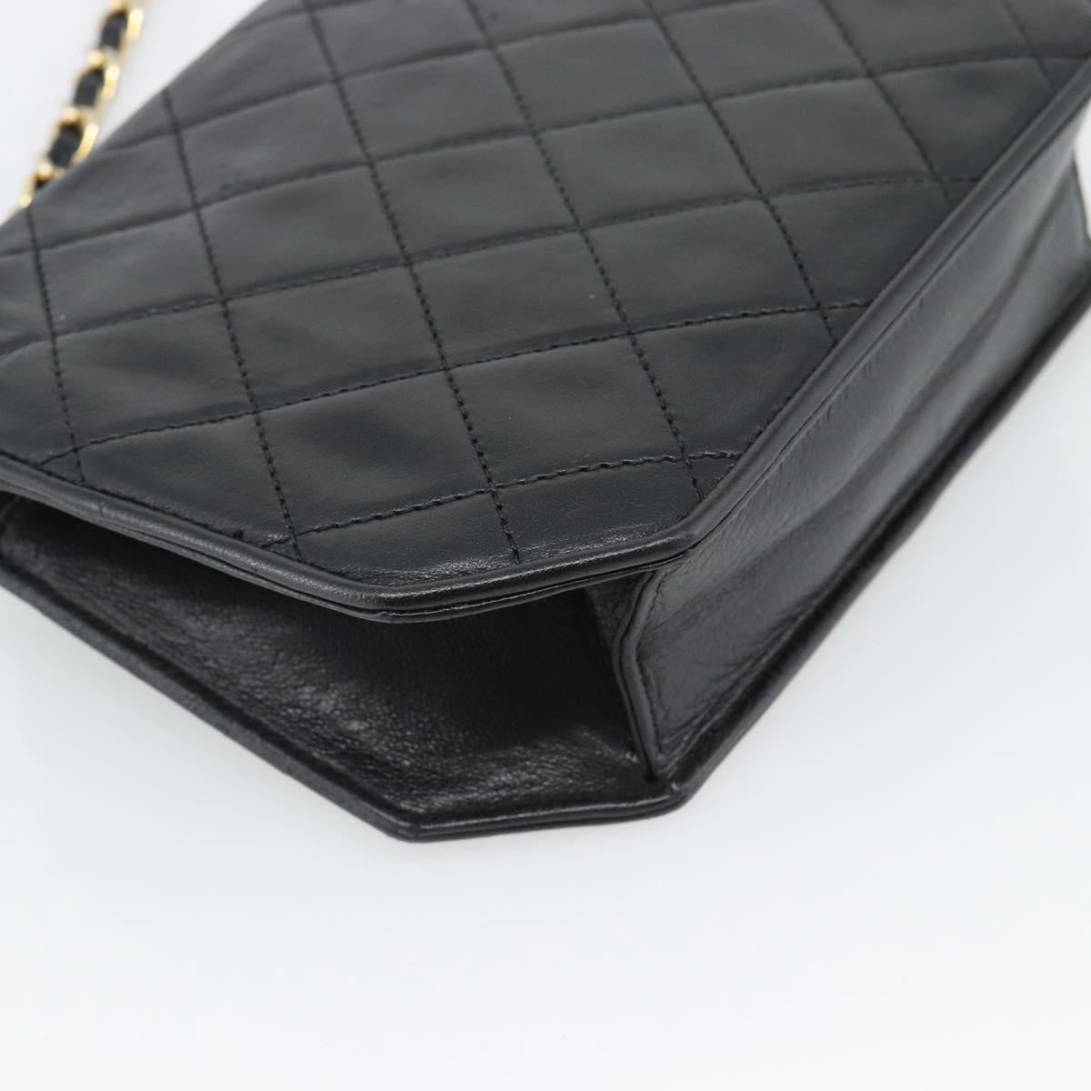 CHANEL Matelasse Chain Shoulder Bag Lamb Skin Black Gold Tone CC Auth ka5472V