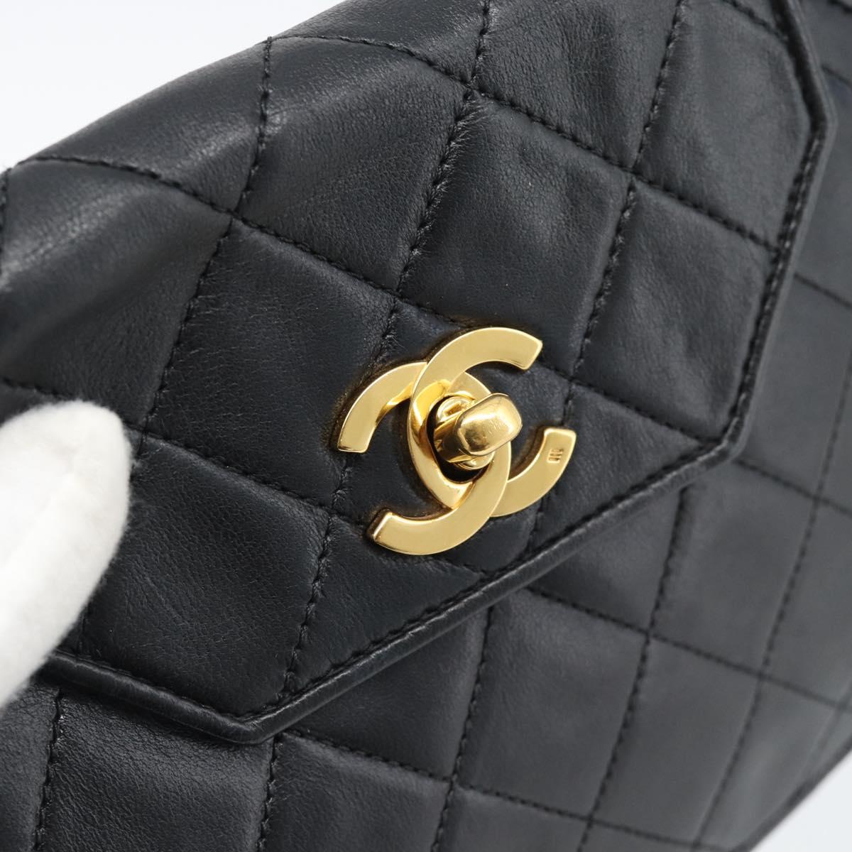CHANEL Matelasse Chain Shoulder Bag Lamb Skin Black Gold Tone CC Auth ka5472V