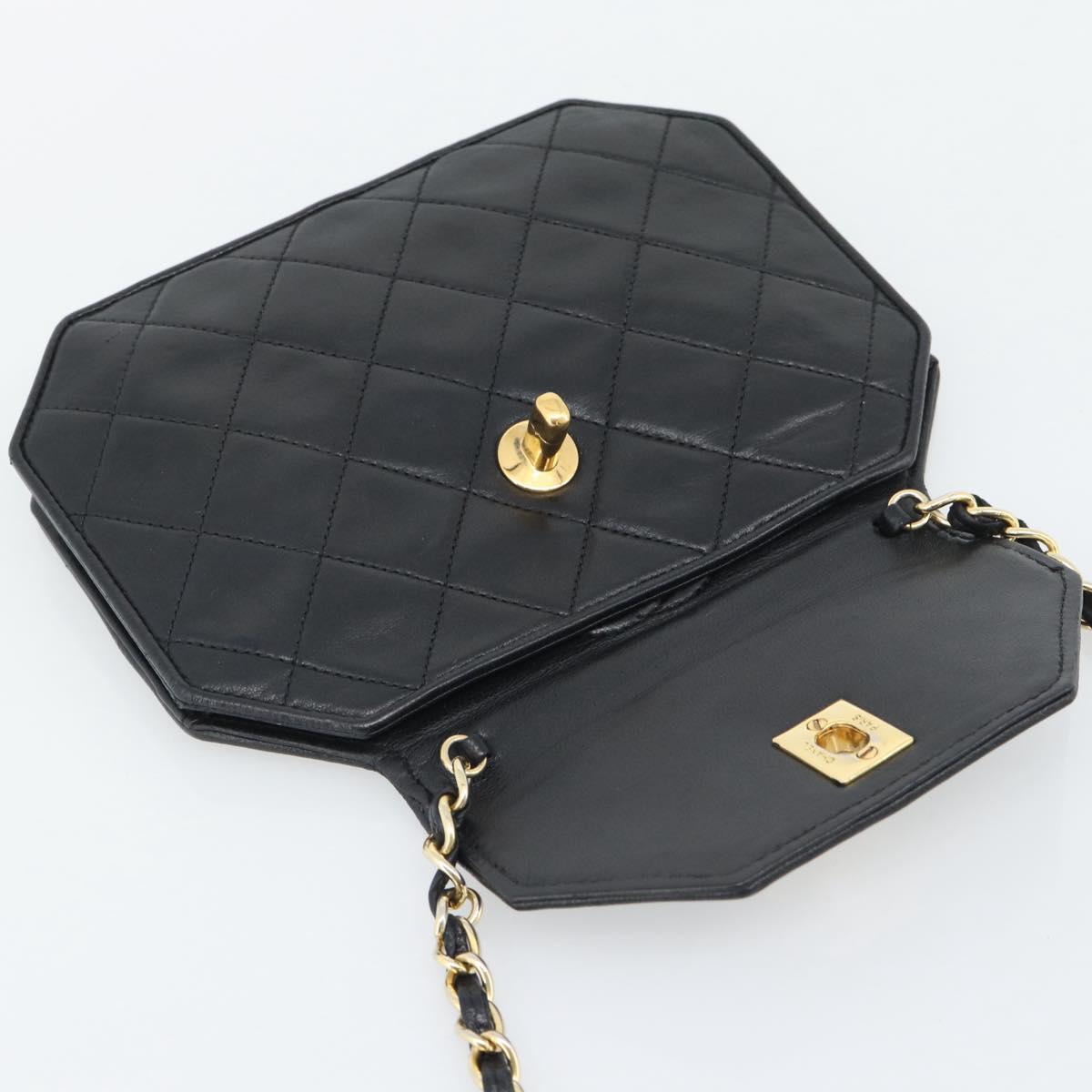 CHANEL Matelasse Chain Shoulder Bag Lamb Skin Black Gold Tone CC Auth ka5472V