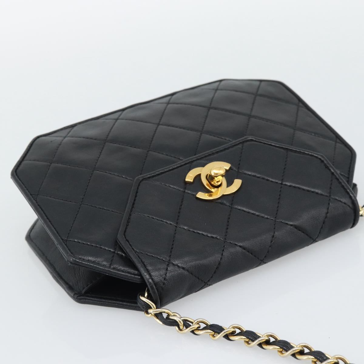 CHANEL Matelasse Chain Shoulder Bag Lamb Skin Black Gold Tone CC Auth ka5472V