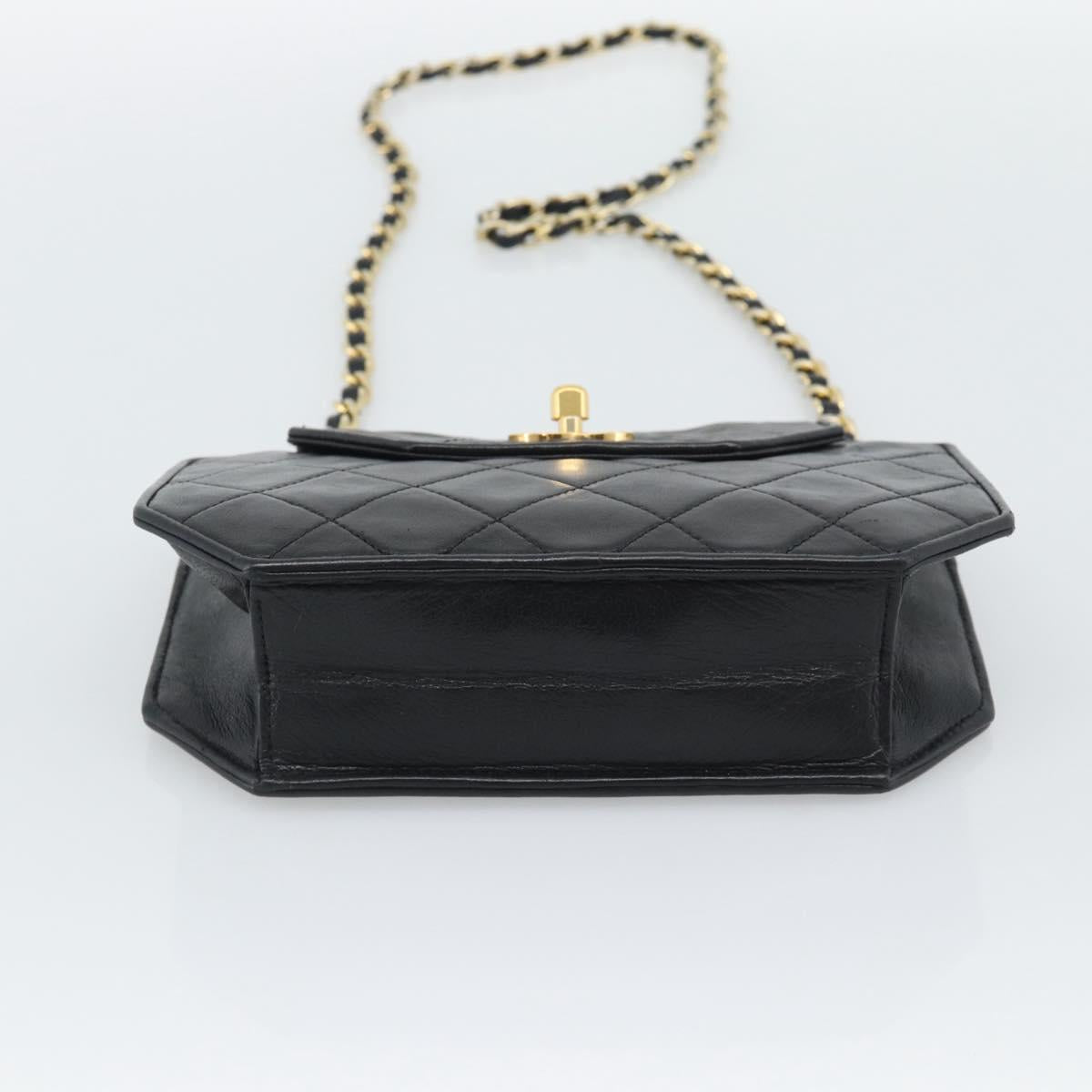 CHANEL Matelasse Chain Shoulder Bag Lamb Skin Black Gold Tone CC Auth ka5472V