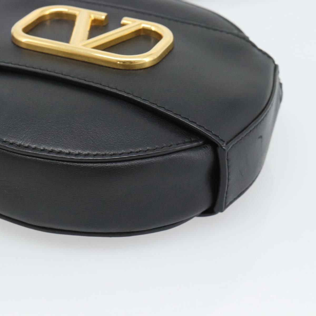 VALENTINO Shoulder Bag Leather Black Gold Tone Auth ka5473A