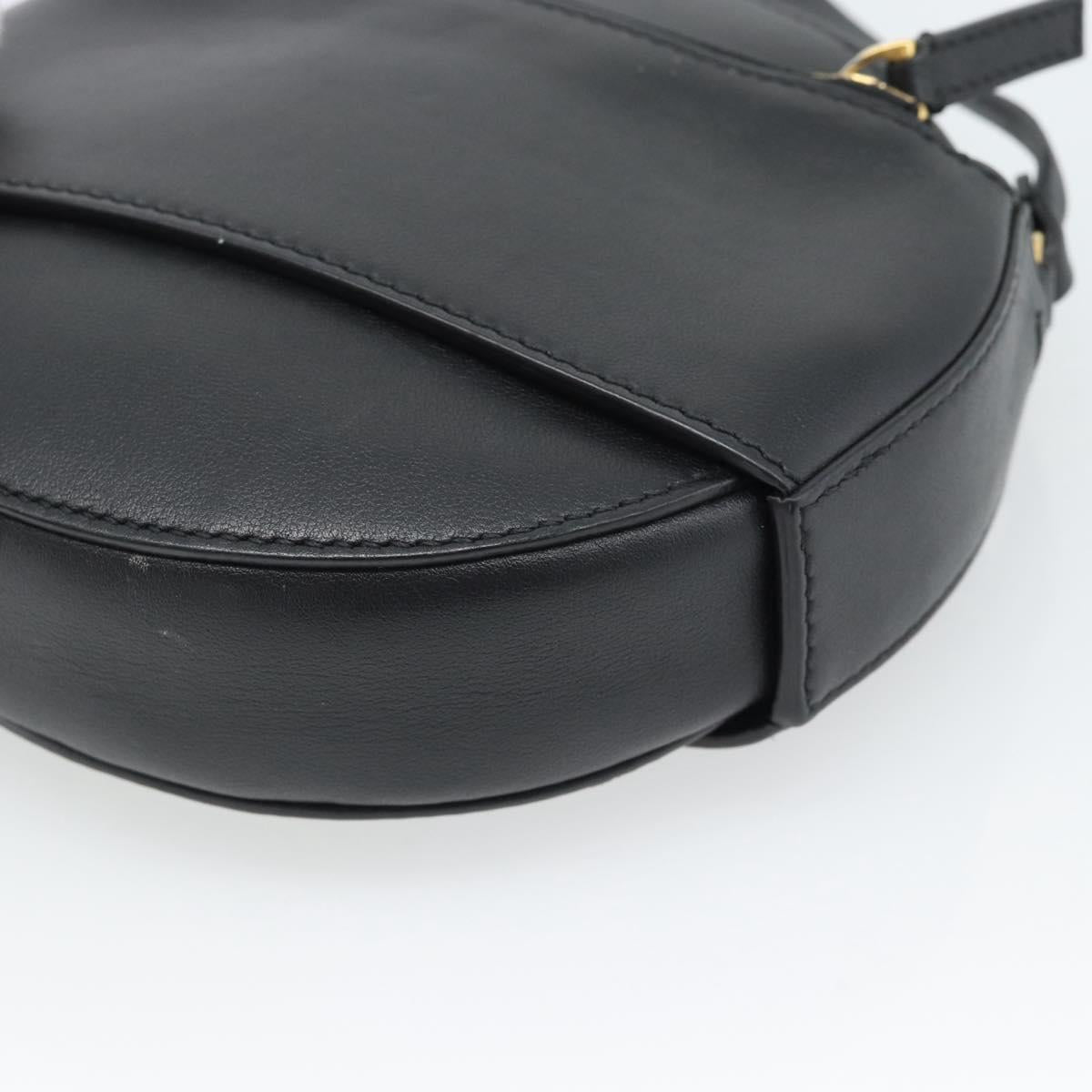 VALENTINO Shoulder Bag Leather Black Gold Tone Auth ka5473A