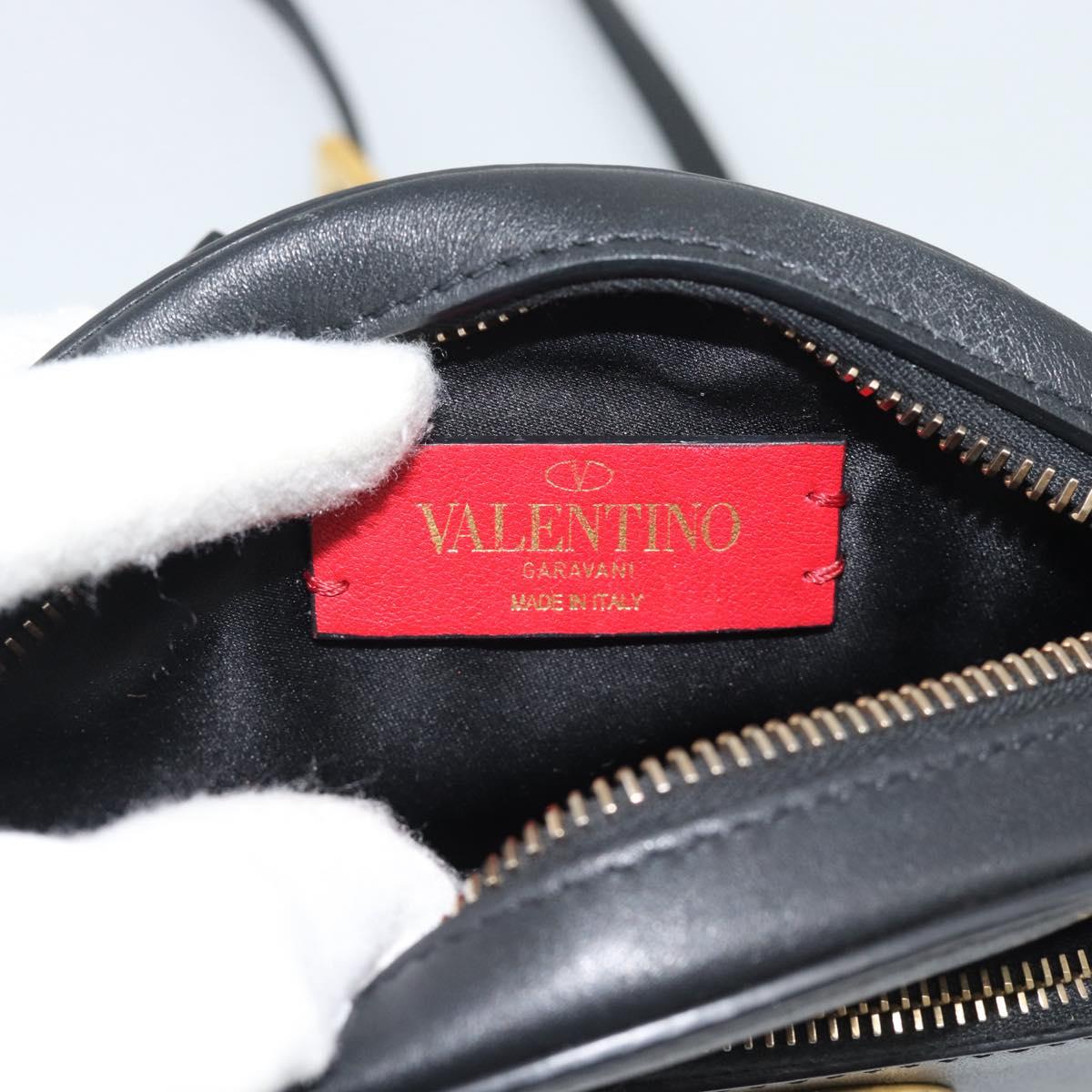 VALENTINO Shoulder Bag Leather Black Gold Tone Auth ka5473A