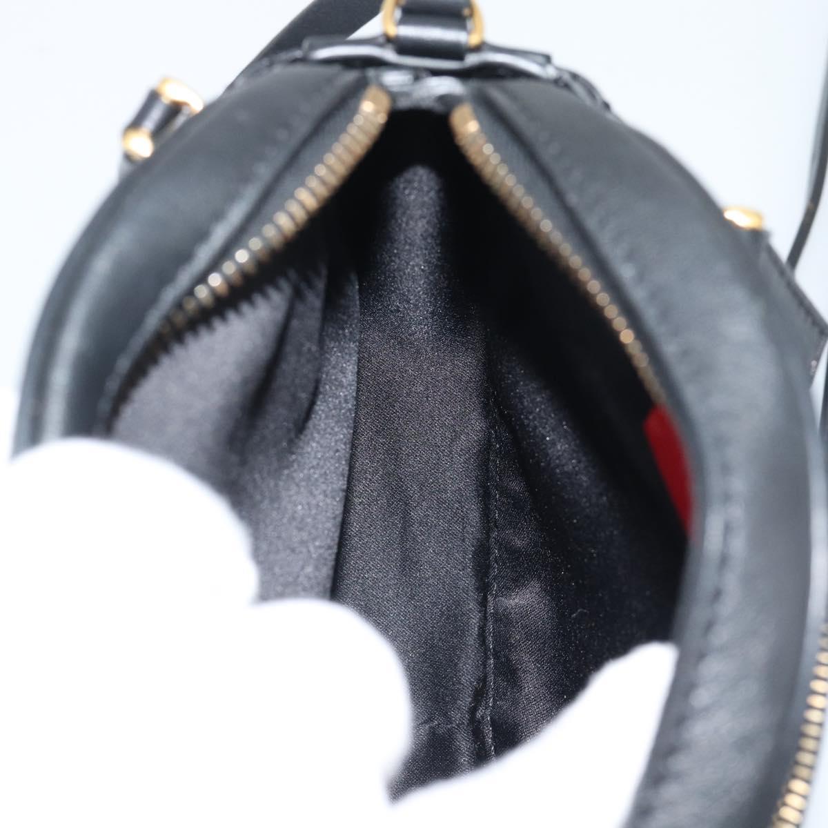 VALENTINO Shoulder Bag Leather Black Gold Tone Auth ka5473A