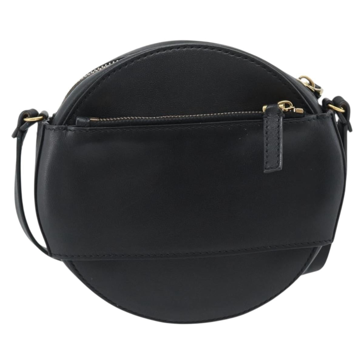 VALENTINO Shoulder Bag Leather Black Gold Tone Auth ka5473A