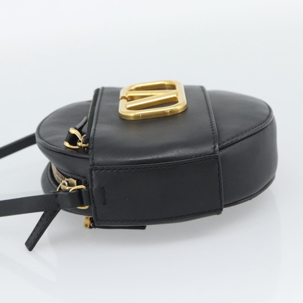 VALENTINO Shoulder Bag Leather Black Gold Tone Auth ka5473A