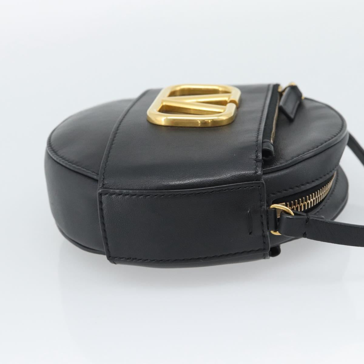 VALENTINO Shoulder Bag Leather Black Gold Tone Auth ka5473A