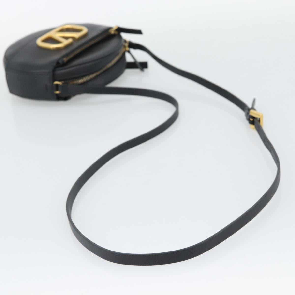 VALENTINO Shoulder Bag Leather Black Gold Tone Auth ka5473A