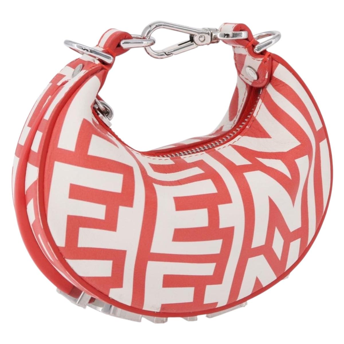 FENDI Nanofendigraphy Hand Bag Leather Red Silver Auth ka5475M