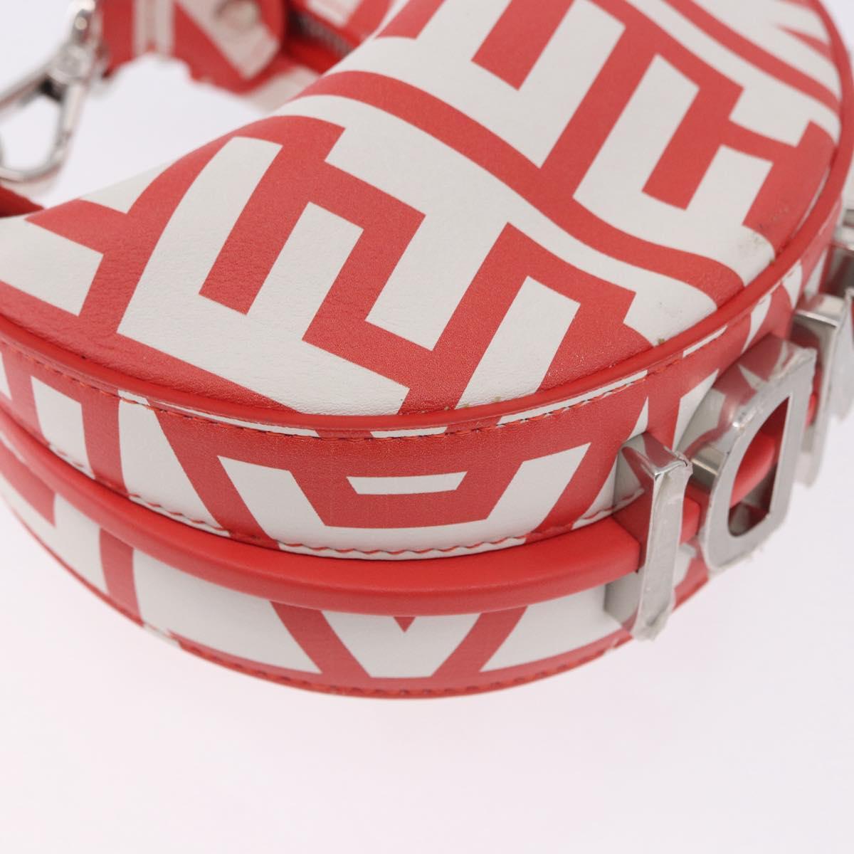 FENDI Nanofendigraphy Hand Bag Leather Red Silver Auth ka5475M