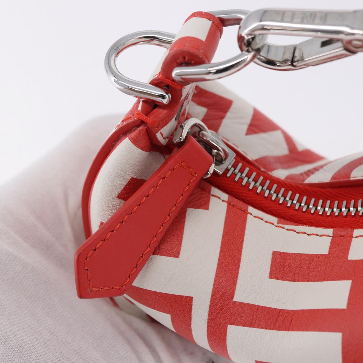FENDI Nanofendigraphy Hand Bag Leather Red Silver Auth ka5475M
