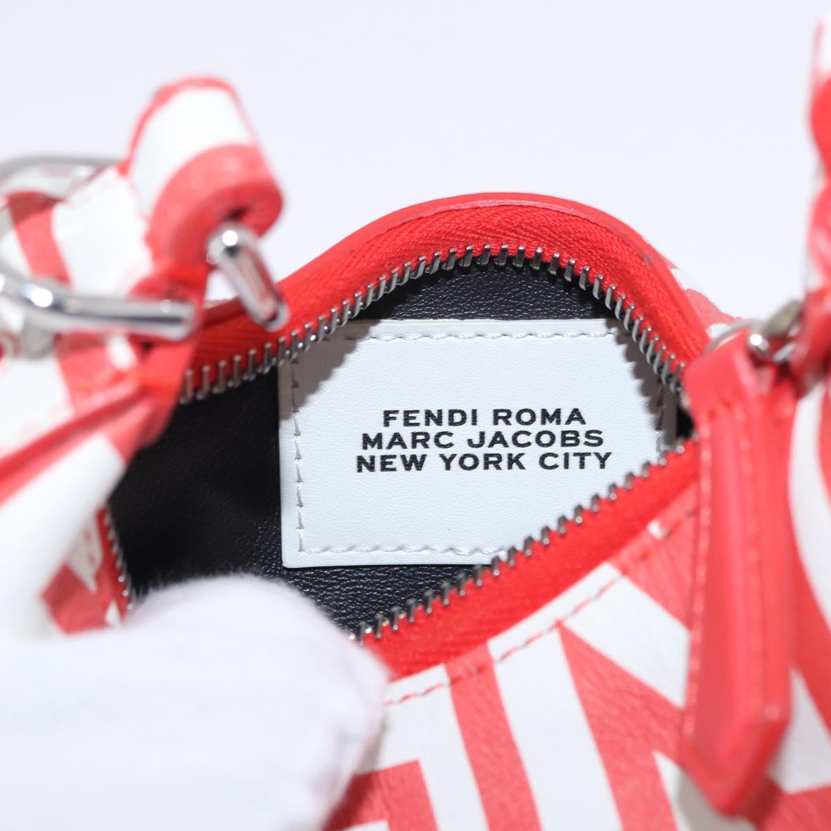 FENDI Nanofendigraphy Hand Bag Leather Red Silver Auth ka5475M