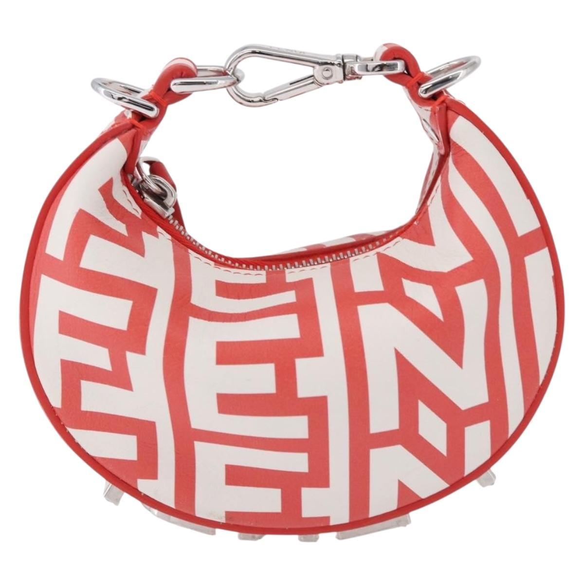FENDI Nanofendigraphy Hand Bag Leather Red Silver Auth ka5475M