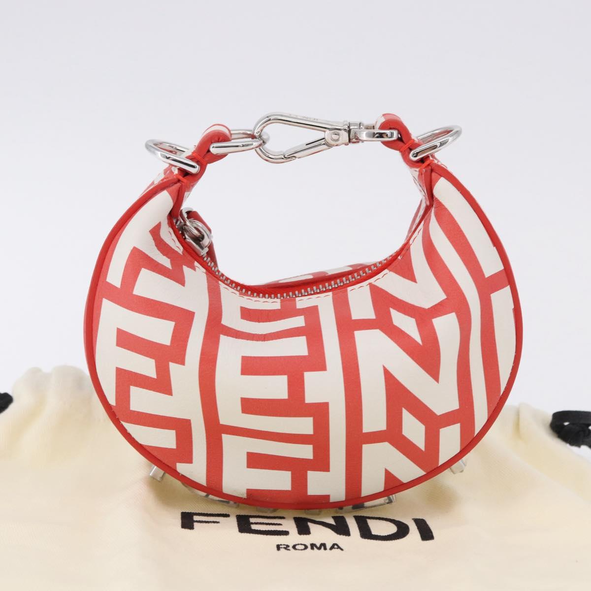 FENDI Nanofendigraphy Hand Bag Leather Red Silver Auth ka5475M