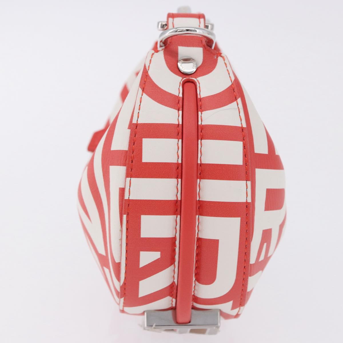 FENDI Nanofendigraphy Hand Bag Leather Red Silver Auth ka5475M