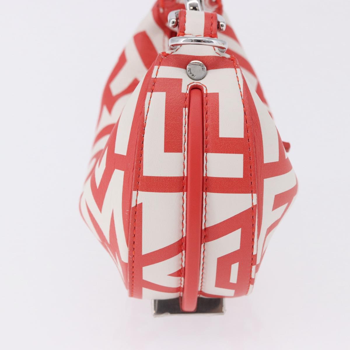 FENDI Nanofendigraphy Hand Bag Leather Red Silver Auth ka5475M