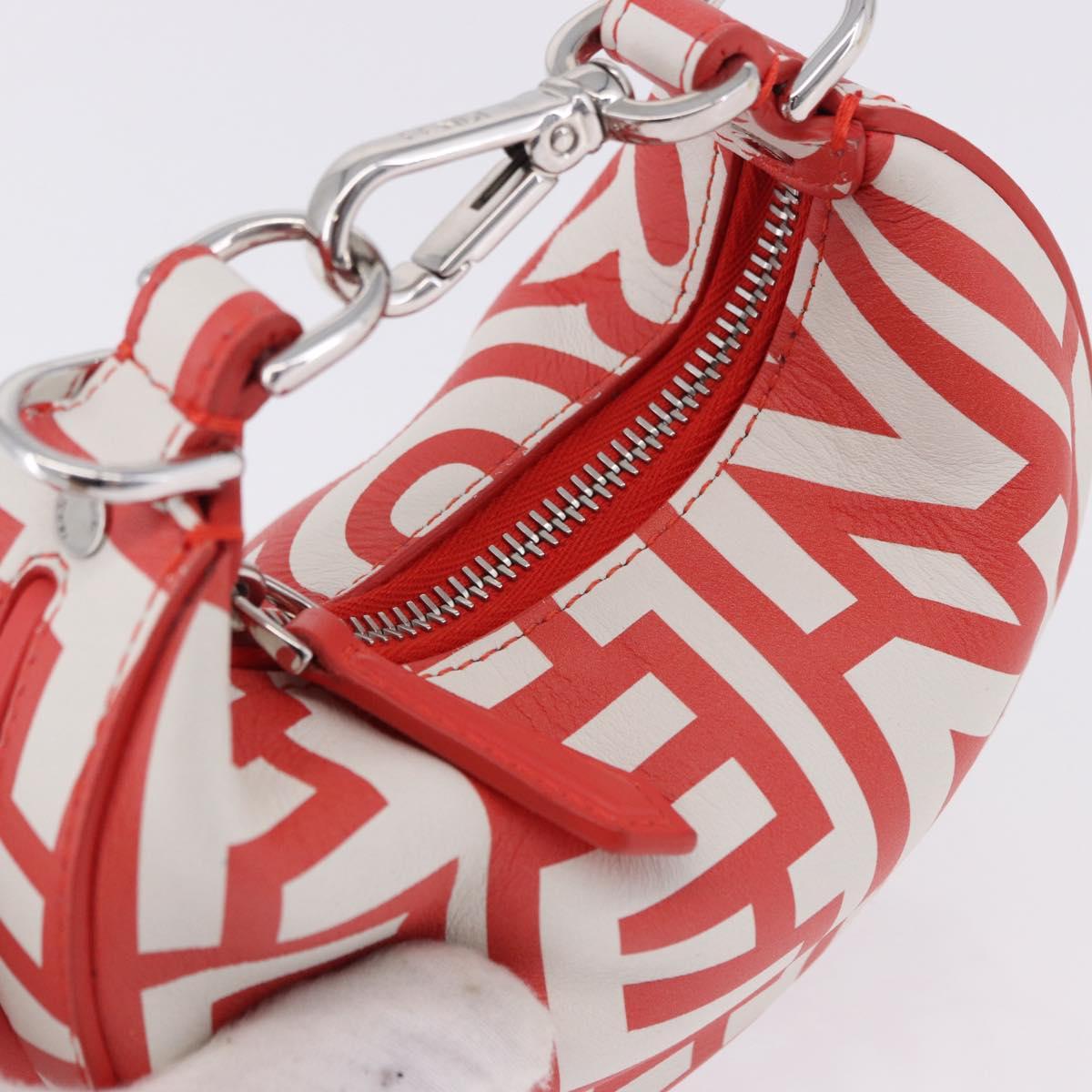 FENDI Nanofendigraphy Hand Bag Leather Red Silver Auth ka5475M