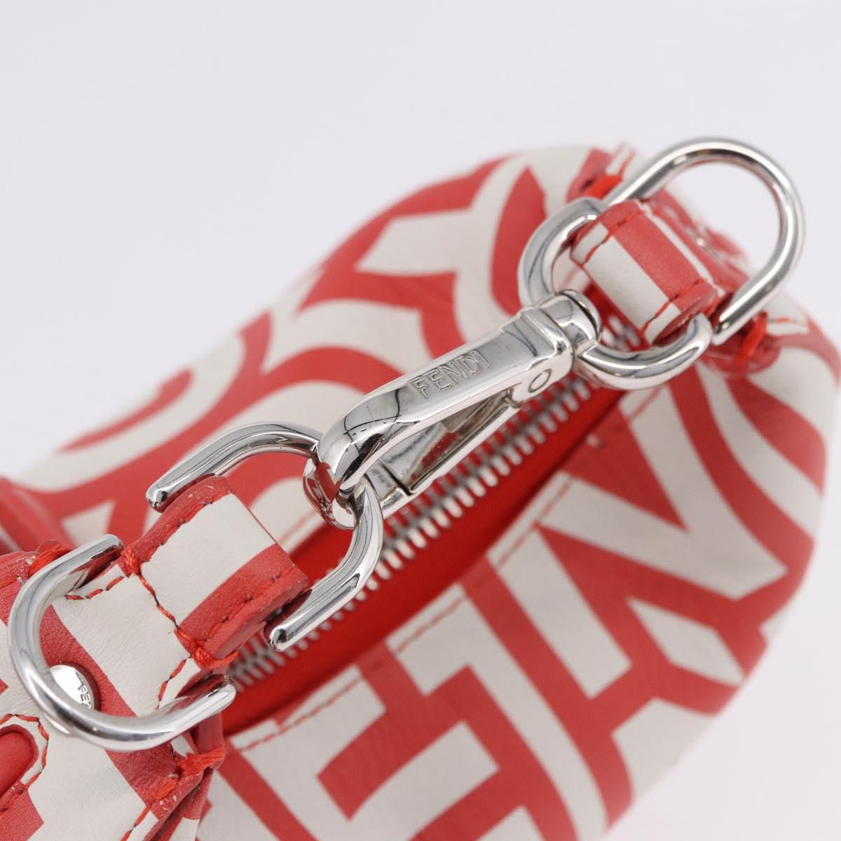 FENDI Nanofendigraphy Hand Bag Leather Red Silver Auth ka5475M