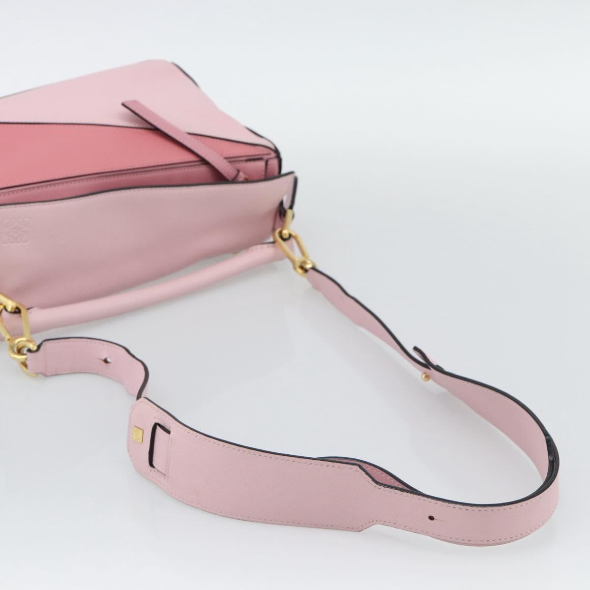 LOEWE Puzzle Small Hand Bag Leather 2way Pink Gold Tone Auth ka5476V