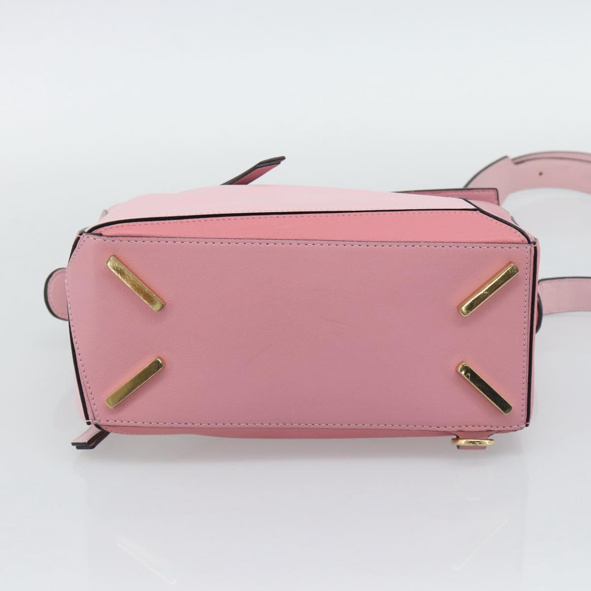 LOEWE Puzzle Small Hand Bag Leather 2way Pink Gold Tone Auth ka5476V