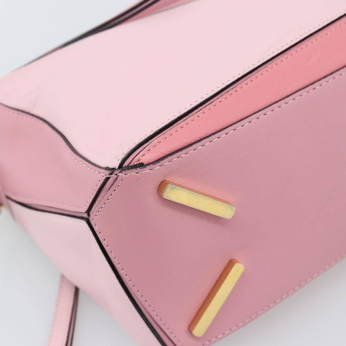 LOEWE Puzzle Small Hand Bag Leather 2way Pink Gold Tone Auth ka5476V