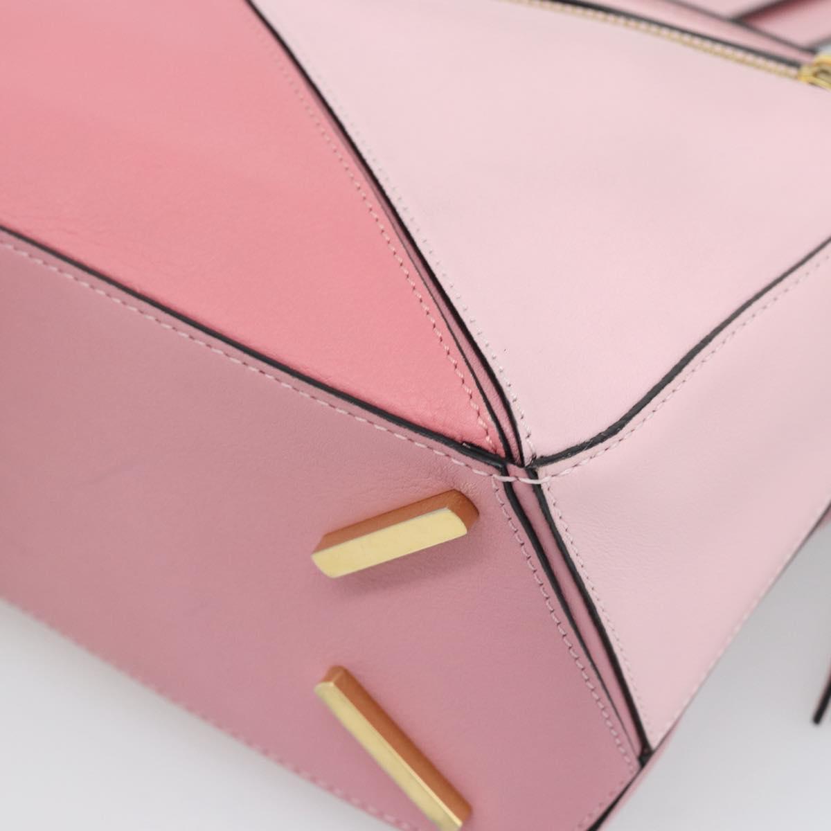 LOEWE Puzzle Small Hand Bag Leather 2way Pink Gold Tone Auth ka5476V