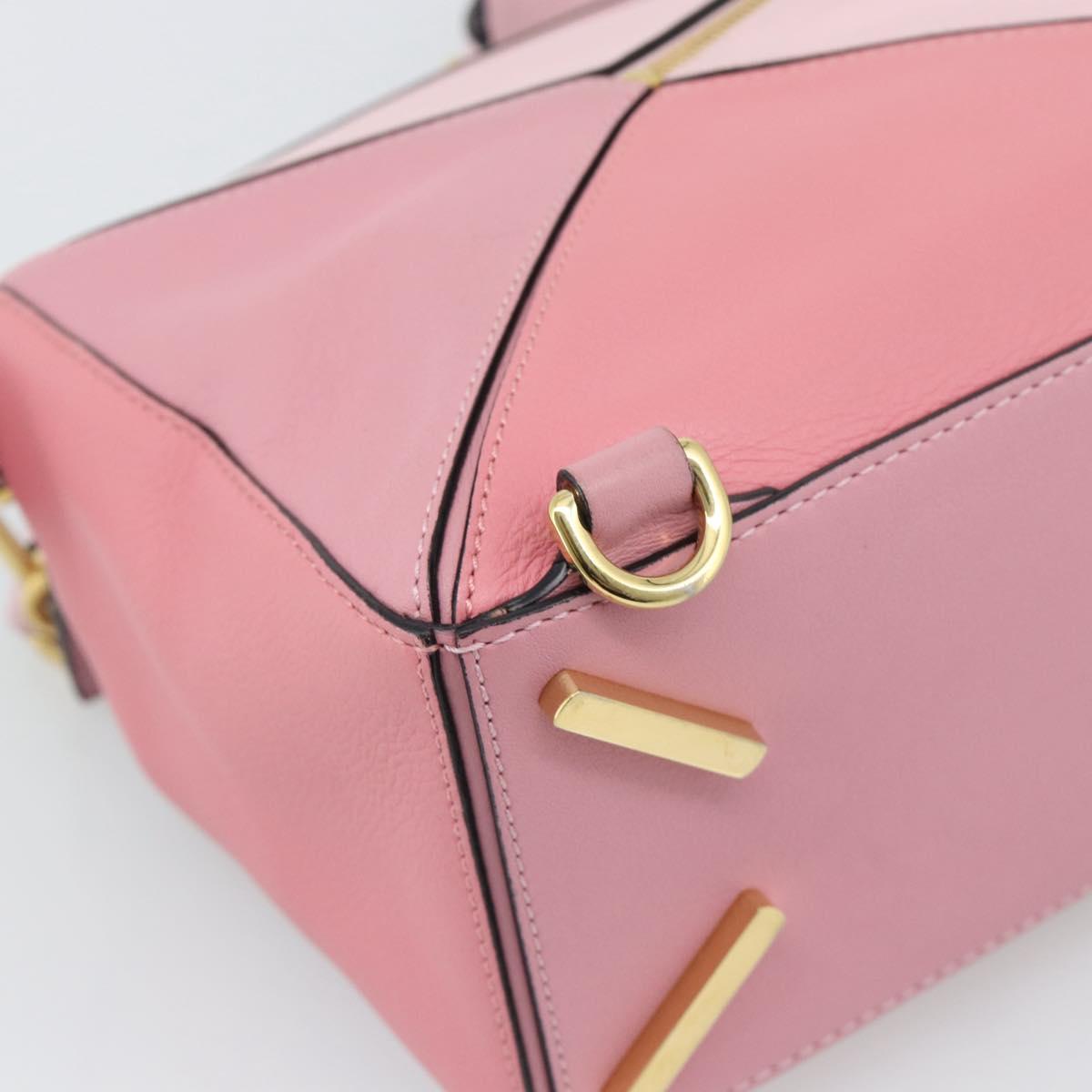 LOEWE Puzzle Small Hand Bag Leather 2way Pink Gold Tone Auth ka5476V