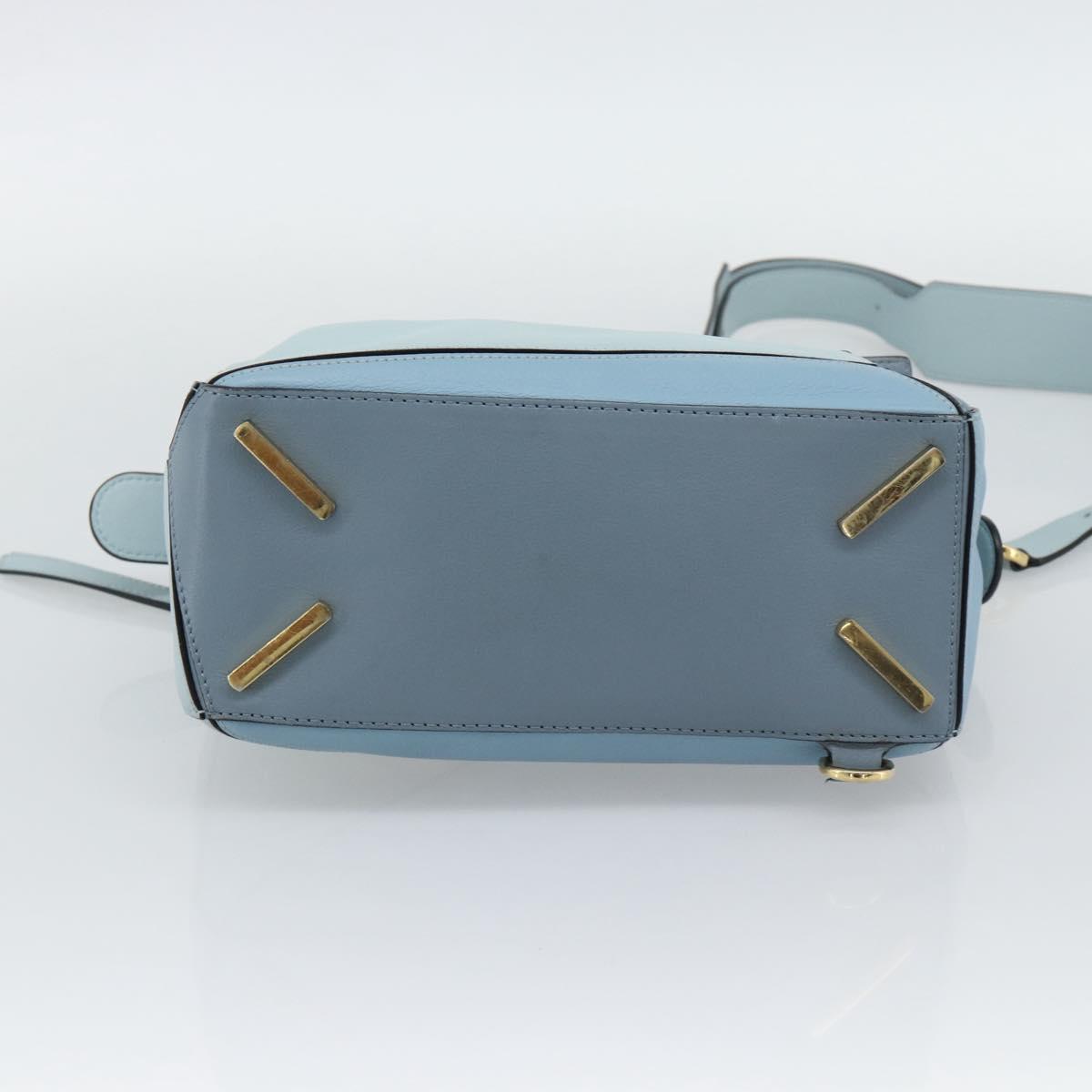LOEWE Puzzle Small Hand Bag Leather 2way Light Blue Gold Tone Auth ka5477V
