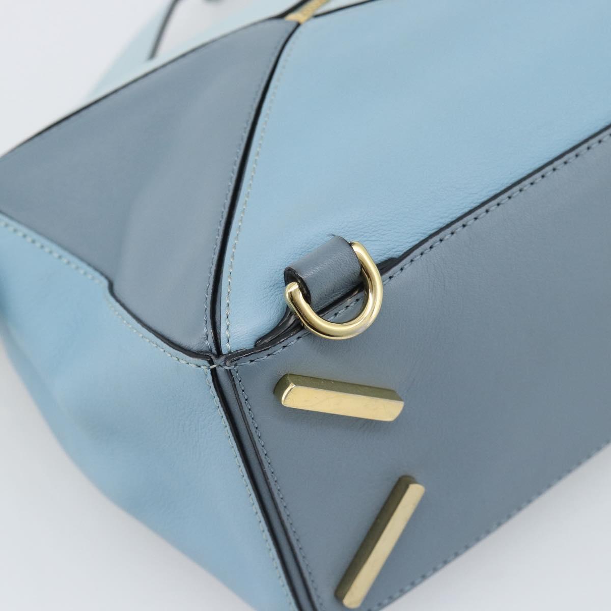 LOEWE Puzzle Small Hand Bag Leather 2way Light Blue Gold Tone Auth ka5477V
