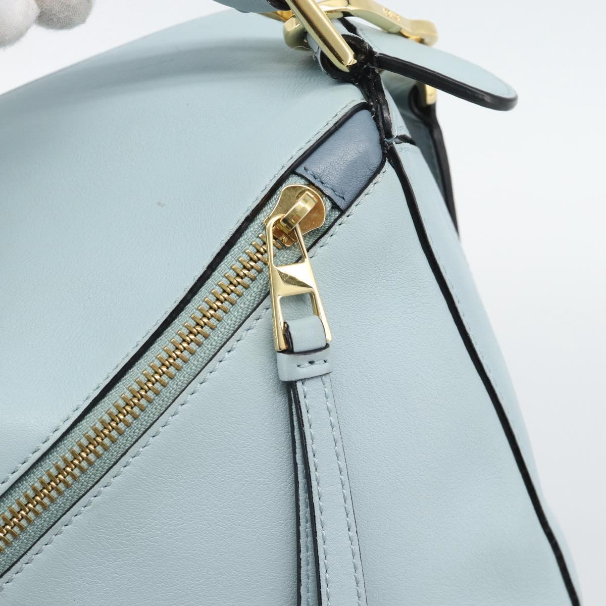 LOEWE Puzzle Small Hand Bag Leather 2way Light Blue Gold Tone Auth ka5477V