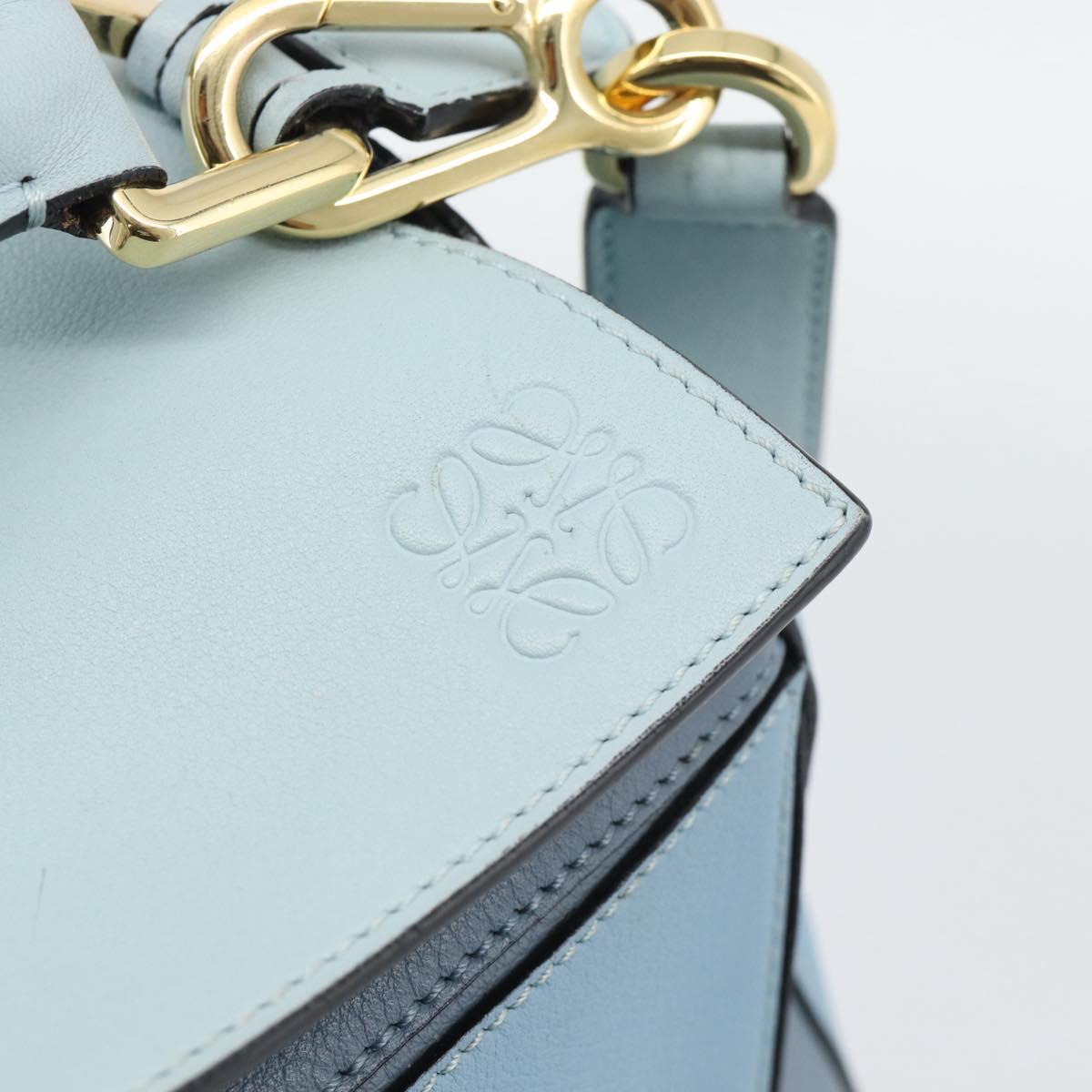 LOEWE Puzzle Small Hand Bag Leather 2way Light Blue Gold Tone Auth ka5477V