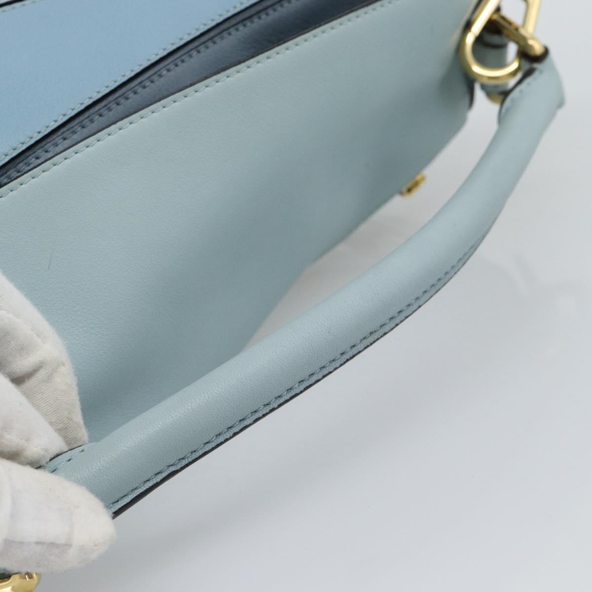 LOEWE Puzzle Small Hand Bag Leather 2way Light Blue Gold Tone Auth ka5477V