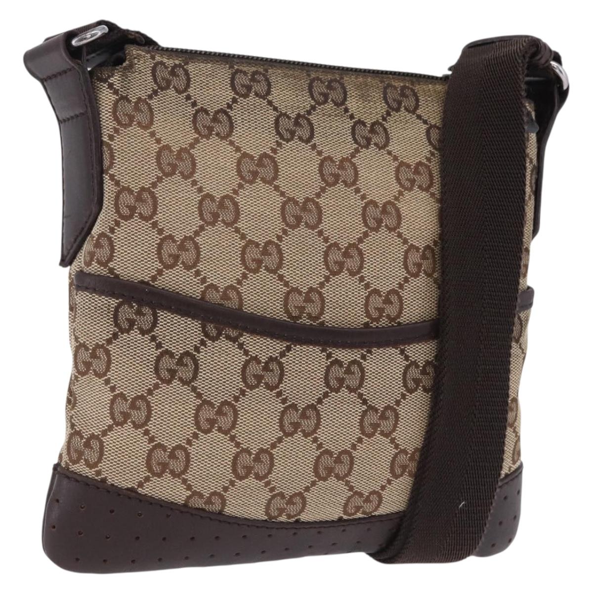 GUCCI GG Canvas Shoulder Bag Beige Silver 147671 Auth ka5478