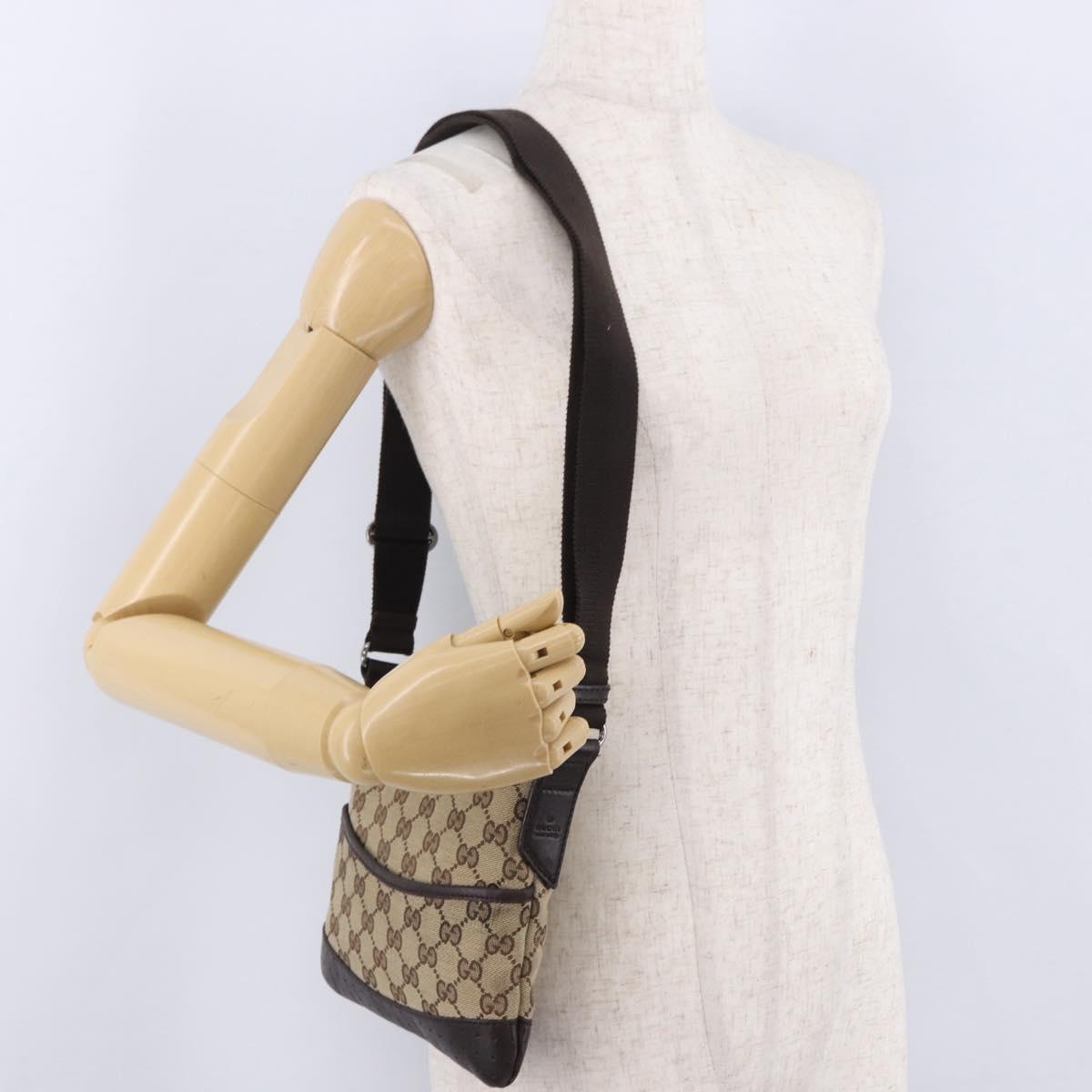 GUCCI GG Canvas Shoulder Bag Beige Silver 147671 Auth ka5478