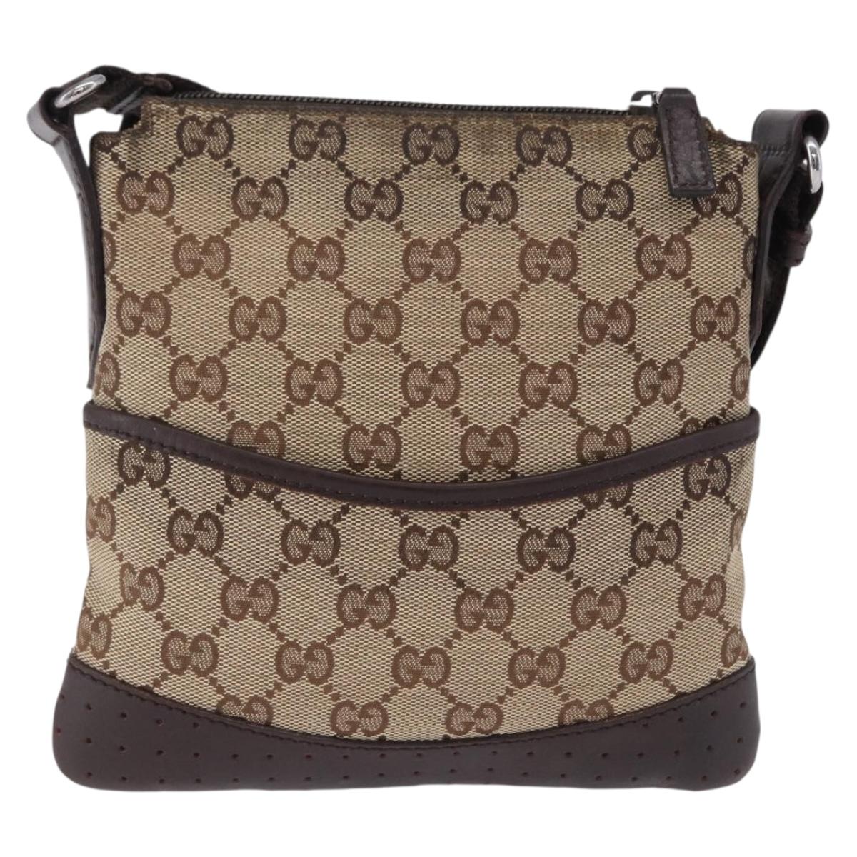 GUCCI GG Canvas Shoulder Bag Beige Silver 147671 Auth ka5478