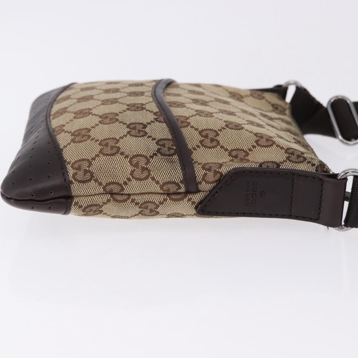 GUCCI GG Canvas Shoulder Bag Beige Silver 147671 Auth ka5478