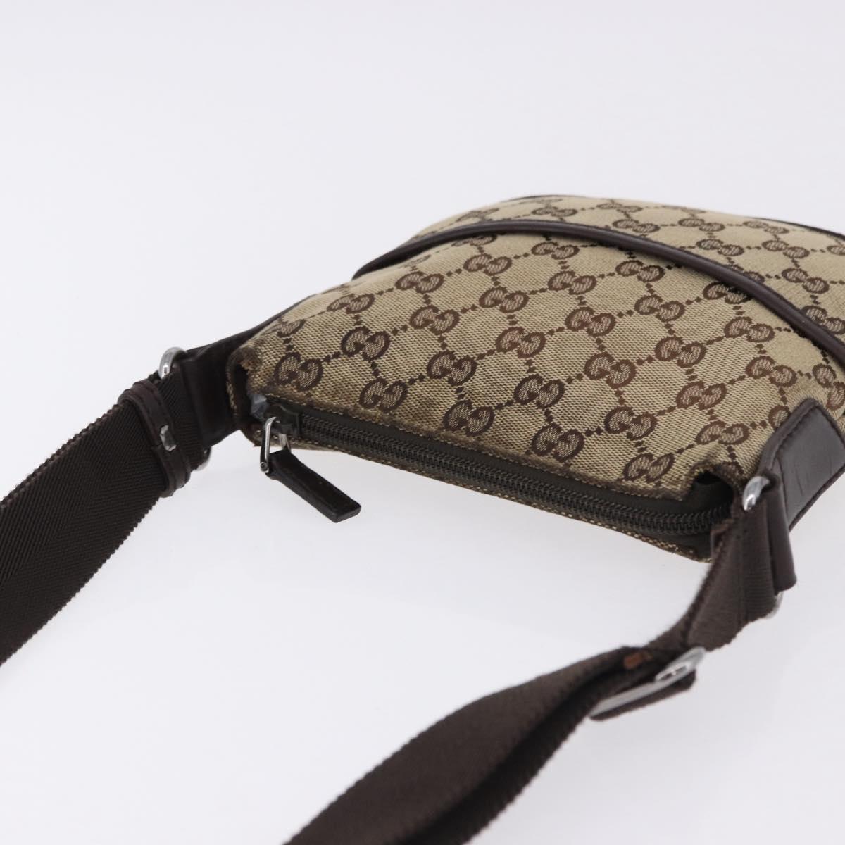 GUCCI GG Canvas Shoulder Bag Beige Silver 147671 Auth ka5478