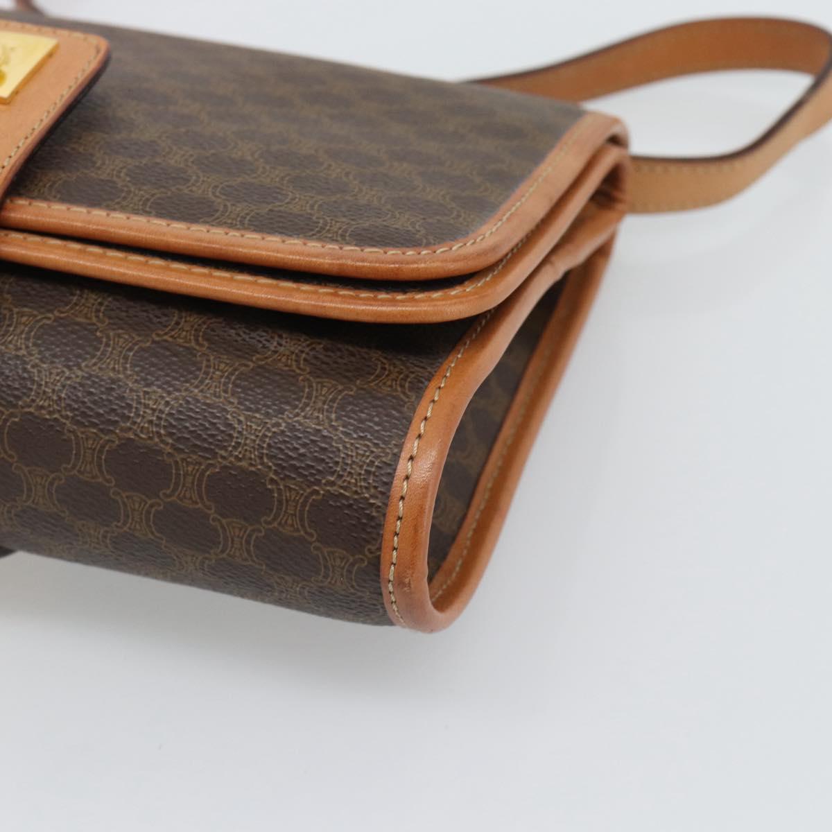 CELINE Macadam Shoulder Bag PVC Leather Brown Gold Tone Auth ka5479A