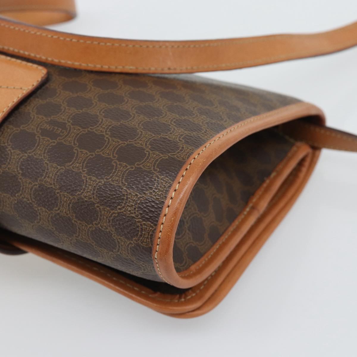CELINE Macadam Shoulder Bag PVC Leather Brown Gold Tone Auth ka5479A