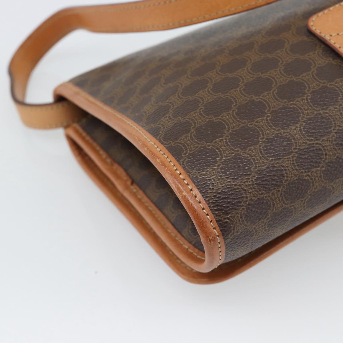 CELINE Macadam Shoulder Bag PVC Leather Brown Gold Tone Auth ka5479A
