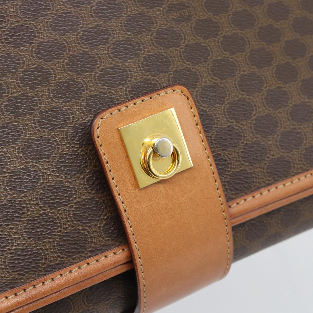 CELINE Macadam Shoulder Bag PVC Leather Brown Gold Tone Auth ka5479A