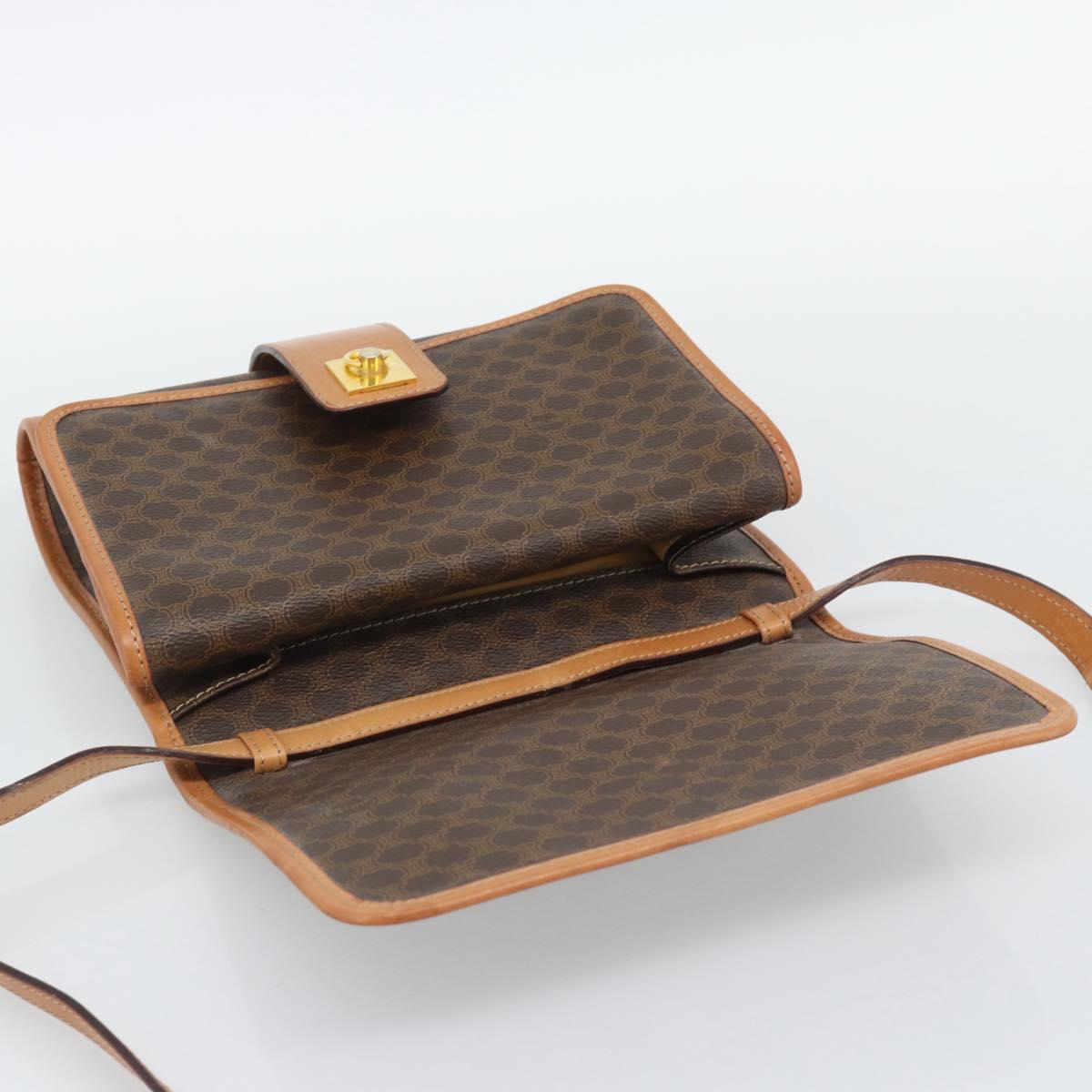 CELINE Macadam Shoulder Bag PVC Leather Brown Gold Tone Auth ka5479A