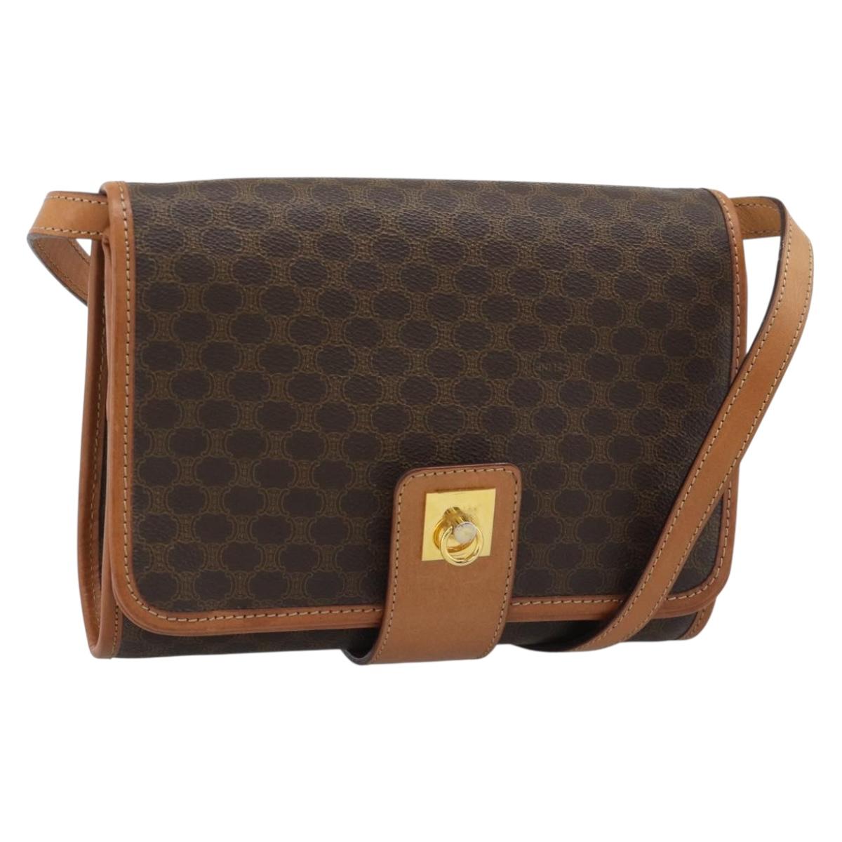 CELINE Macadam Shoulder Bag PVC Leather Brown Gold Tone Auth ka5479A